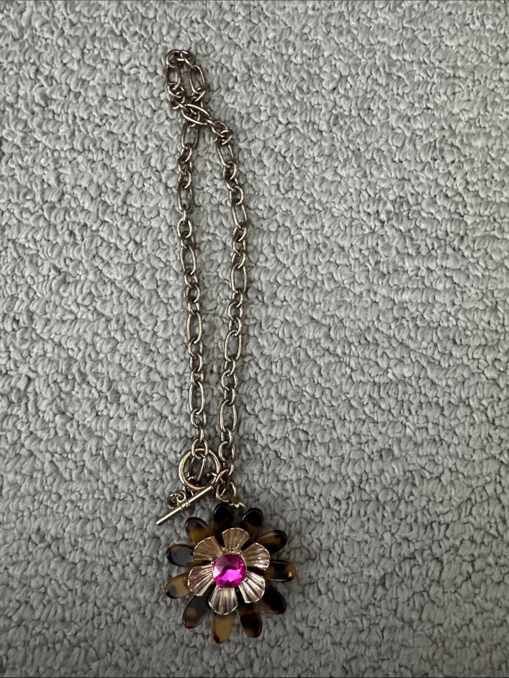 Betsey Johnson Gold-Tone Flower Necklace with Pink Crystal